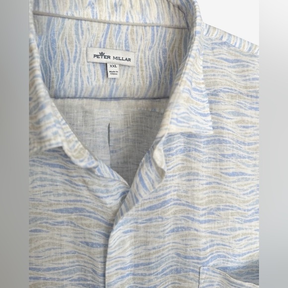 Peter Millar Saltwater Linen Sport Shirt Summer Sky Button Front Men's Size 2XL - Picture 6 of 8